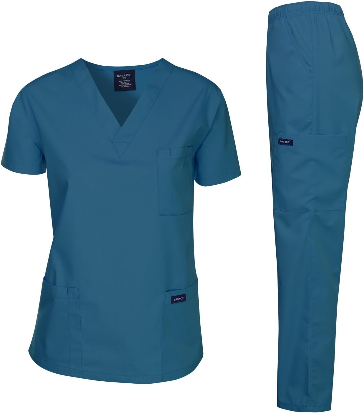Medical Scrubs Set Unisex - V-Neck Top and Elastic Waist Pants Uniform for Healthcare Workers Caribbean_