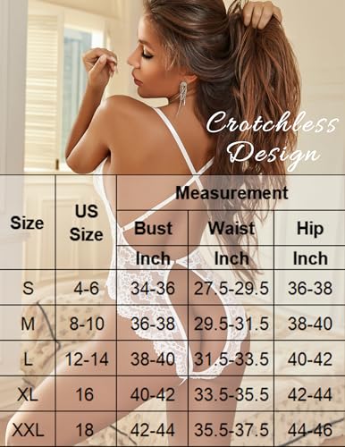 Avidlove Sexy Lingerie for Women Lace Teddy Lingerie One Piece Lingerie Bodysuit(White,L)