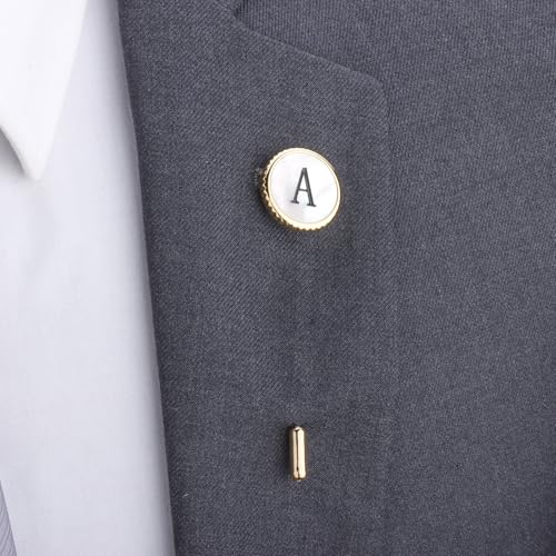 Lapel Pin for Men Gold, Mens Lapel Pins for Suits Initial Brooch Pin Mother of Pearl Lapel Stick Pins for Necktie Bow Tie Hat