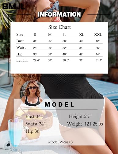 BMJL Women's One Piece Swimsuit Sports Adjustable Strap Bathing Suit Color Block Ribbed High Cut Swimsuits(M,Black)