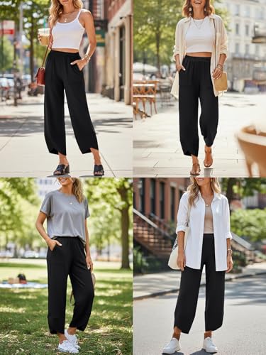 Trendy Queen Women's Wide Leg Pants, Soft Cotton Blend with Pockets for Casual Summer Black XL