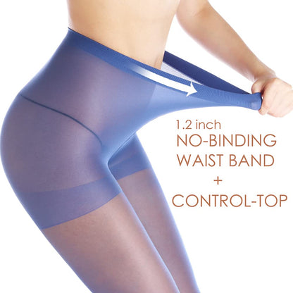 Women's 20D Sheer Control Top Pantyhose - 3 Pack Ultra Thin Tights with Reinforced Toes