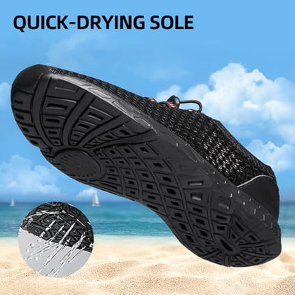 DOUSSPRT Men's Water Shoes Quick Drying Sports Aqua Shoes AllBlack Size 12