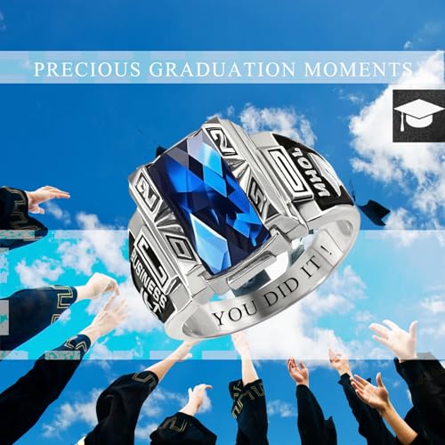 Lypic 925 Sterling Silver Custom Class Rings for Men High School Personalized Class of 2025 Ring Customized Graduation Jewelry Gift for Men (Style 10)