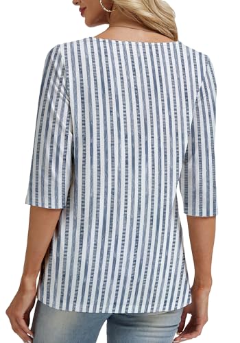 Dimur 3/4 Length Sleeve Womens Tops Asymmetrical Neck Stripes Print Top Ladies Blouses Resort Wear for Women 2026 X-Large