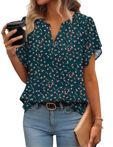 ZeagooWomens Dressy Spring Tops Casual Shirts Short Sleeve V Neck Work Blouse