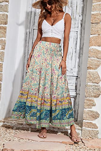 CFLONGE Summer Maxi Skirts for Women 2025 Fashion Boho Long Skirt Trendy Floral High Waist A Line Beach Skirt Vacation Outfit(Apricot,Small)