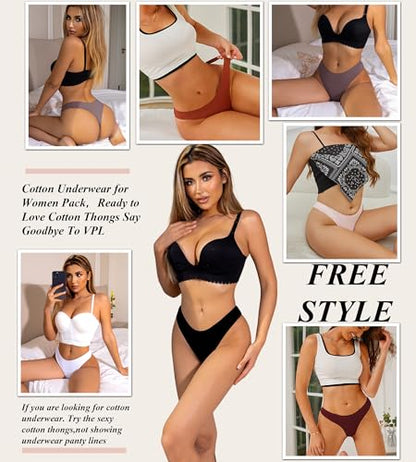 READY TO LOVE Cotton blend Underwear for Women Pack Breathable Thongs for Women Sexy Stretch Soft Womens Panties Thong M