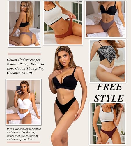 READY TO LOVE Cotton blend Underwear for Women Pack Breathable Thongs for Women Sexy Stretch Soft Womens Panties Thong M