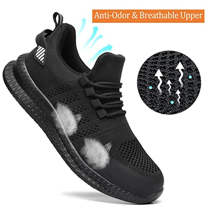 Steel Toe Shoes for Men and Women Comfortable Lightweight Work Safety Shoes Puncture Proof Slip Resistant Indestructible Sneakers Construction Work Utility Black M10.5