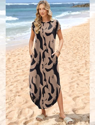 WIHOLL Maxi Dress for Women Boho Fashion Vacation Spring Dresses 2026 Floral Casual Long Summer Outfits Tea Party Wedding Guest Dress Beach Fashion Clothes XL