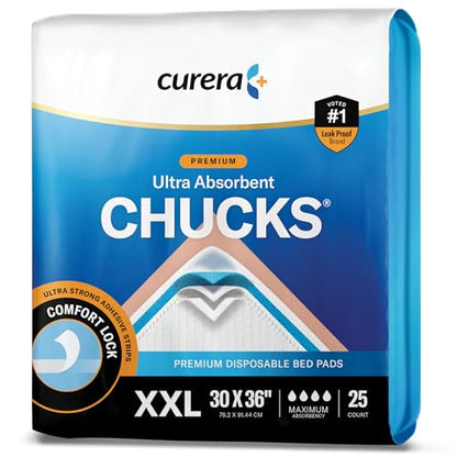 Chucks® Premium Disposable Underpads 30”x36” Ultra Thick Super Absorbent Chux Incontinence Bed Pads Disposable Adult with Adhesive Tape, Extra Large Pee Pads, Pet Training Pads 30x36 [25-Pack]