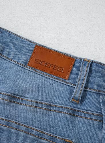 Sidefeel Women's Wide Leg Jeans High Waisted Stretchy Raw Hem Denim Pants Size 12 Blue