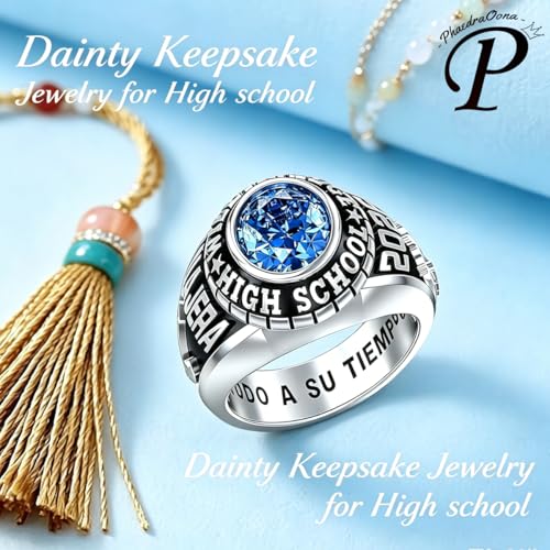 PhaedraOona Personalized Class Rings S925 - Custom Men Women Birthstone Graduation Ring Perfect High School Graduation Gift for 2026