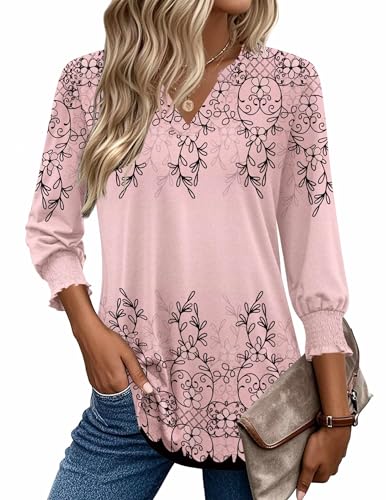 Zeagoo 3/4 Length Sleeve Shirts Trendy Tunic Tops for Women Spring Blouses Dressy Casual Work Tops for Women 2025 Tops XL