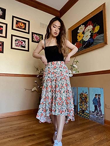 PRETTYGARDEN Women’s Bohemian Tie Dye Print Long Skirts Button Down High Waist Split A-Line Maxi Skirt (Floral Black, Medium)