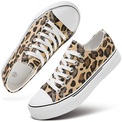 hash bubbie Women's Canvas Shoes Fashion Canvas Sneakers for Women Casual Tennis Shoes Low Top Walking Shoes(Leopard Print,US11)