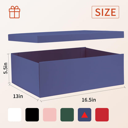 Large Gift Box with Lid 16.5x13x5.5 inches - Includes Card, Ribbons & Filler