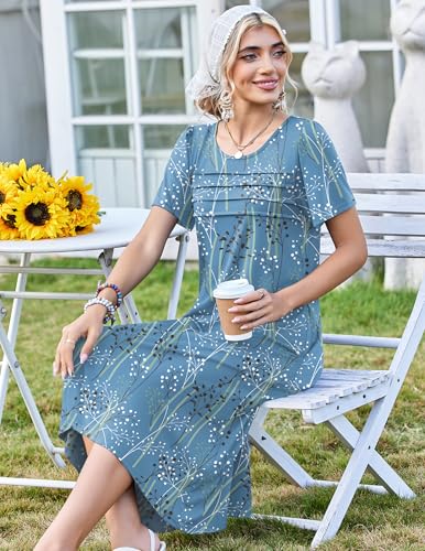 Zeagoo Womens Summer Dresses Midi A Line Dresses for Women Maxi Dresses Petite Length Women Spring Maxi Dress Cruise Outfits for Women Blue L