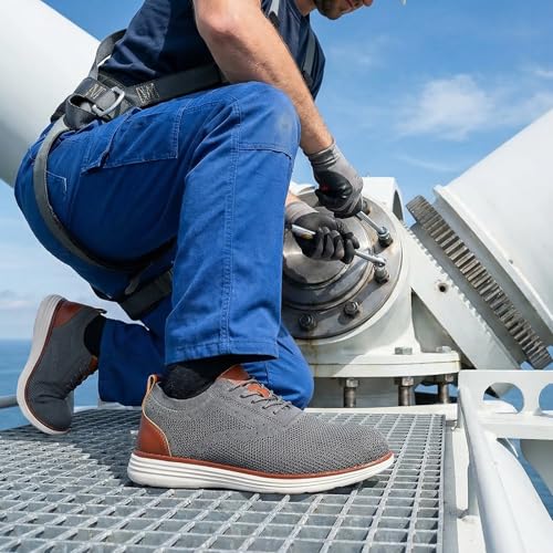 Furuian Steel Toe Shoes for Men Safety Shoes for Men Casual Dress Work Sneakers Lightweight Steel Toe Work Sneakers Comfortable Safety Tennis Oxfords Dark Grey