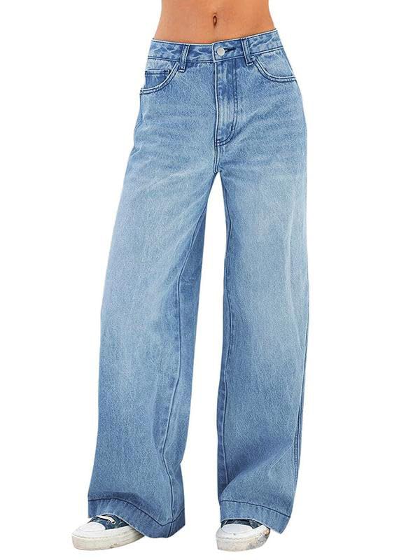EMMIOL Women's 2026 Wide Leg Jeans Distress Mid Waist Stretchy Denim Pants Vintage Y2K Trousers(Light Blue,S)
