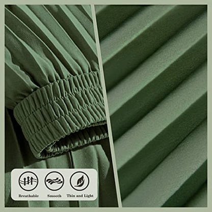 Basoteeuo Green Pleated Skirt for Women Midi Length Summer High Waisted A Line Elastic Waist Skirts S