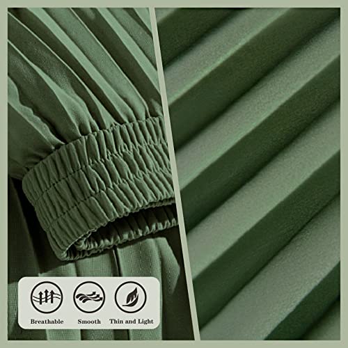 Basoteeuo Green Pleated Skirt for Women Midi Length Summer High Waisted A Line Elastic Waist Skirts S