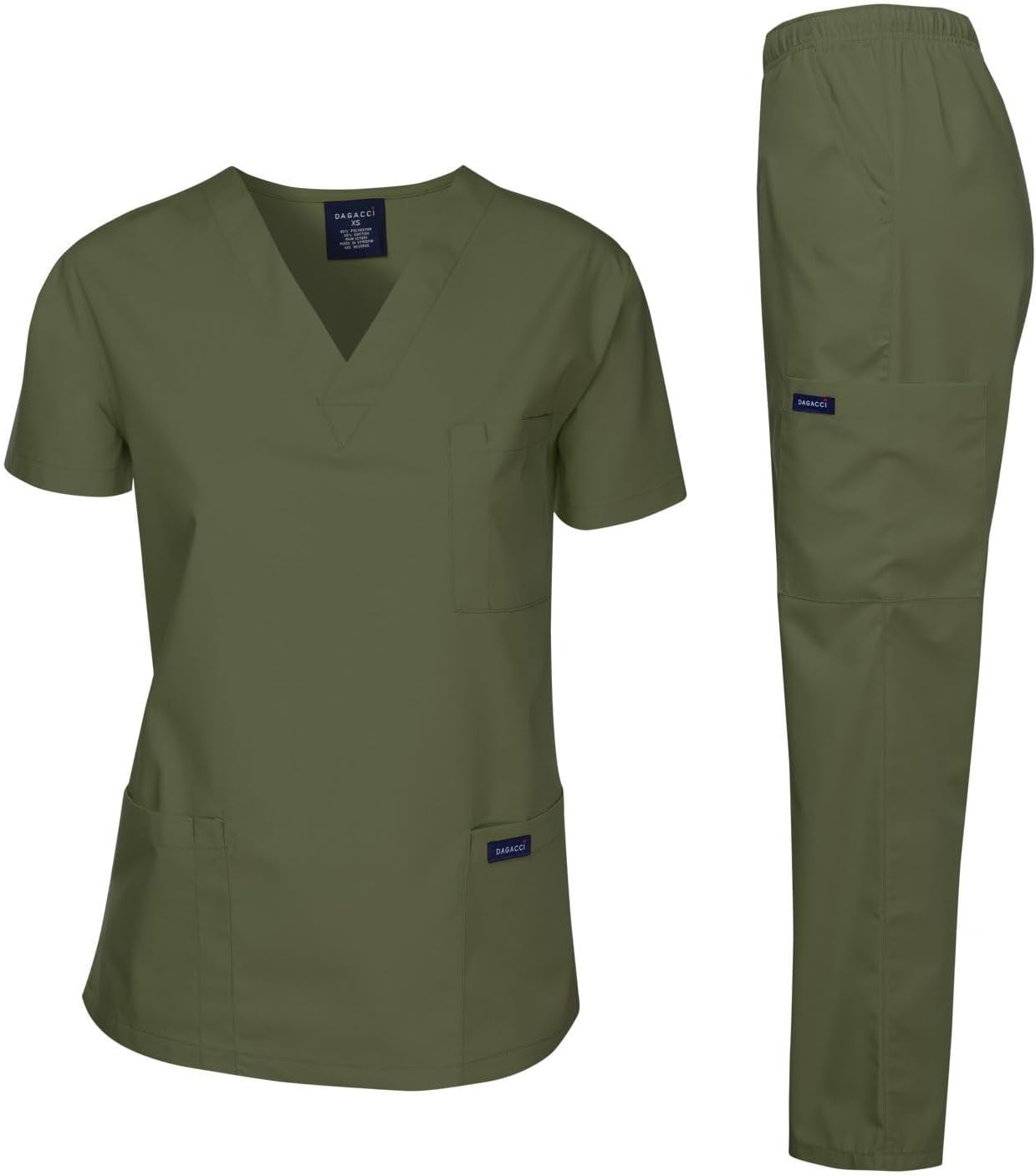 Medical Scrubs Set Unisex - V-Neck Top and Elastic Waist Pants Uniform for Healthcare Workers Olive Green