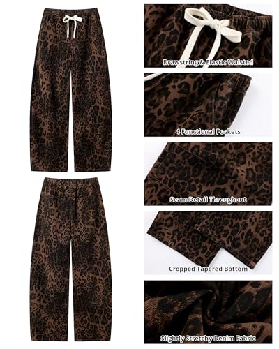 GRAPENT High Rise Barrel Jeans Women Ankle Jeans for Women Leopard Barrel Womens Stretchy Cropped Pants for Baggy Baggy Brown Leopard Size Small US 4 to 6