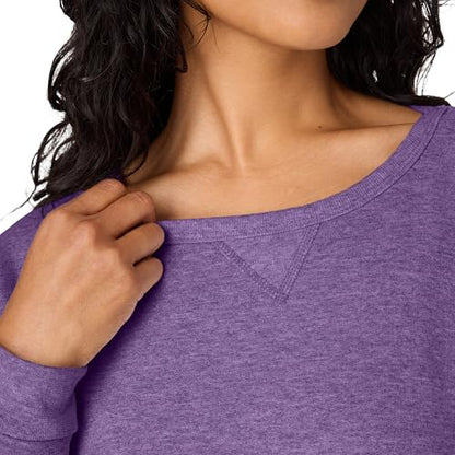 Hanes Womens Ecosmart V-notch Crewneck Sweatshirt, Fleece Pullover For Athletic-sweatshirts, Violet Splendor Heather, X-Large US