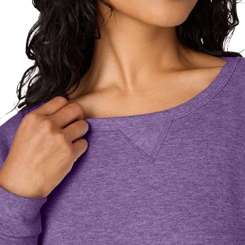Hanes Womens Ecosmart V-notch Crewneck Sweatshirt, Fleece Pullover For Athletic-sweatshirts, Violet Splendor Heather, X-Large US