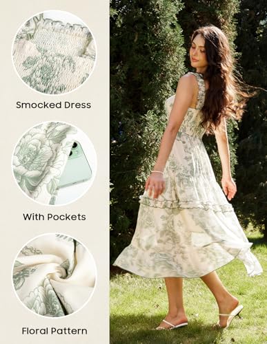 Women Summer Dresses 2026 Sundresses Sleeveless Midi Flowy Floral Dress Green L
