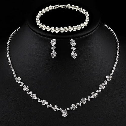 Tatibana Crystal Wedding Jewelry Set, Silver Necklace Earrings, Bracelet Crystal Bridal Wedding Jewelry Sets, For Brides Prom Costume Accessories or Party Accessories
