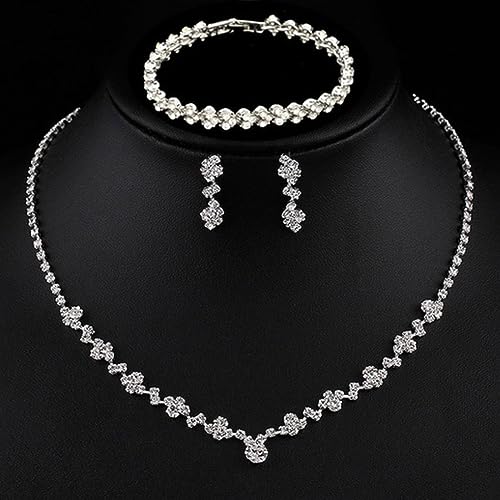 Tatibana Crystal Wedding Jewelry Set, Silver Necklace Earrings, Bracelet Crystal Bridal Wedding Jewelry Sets, For Brides Prom Costume Accessories or Party Accessories