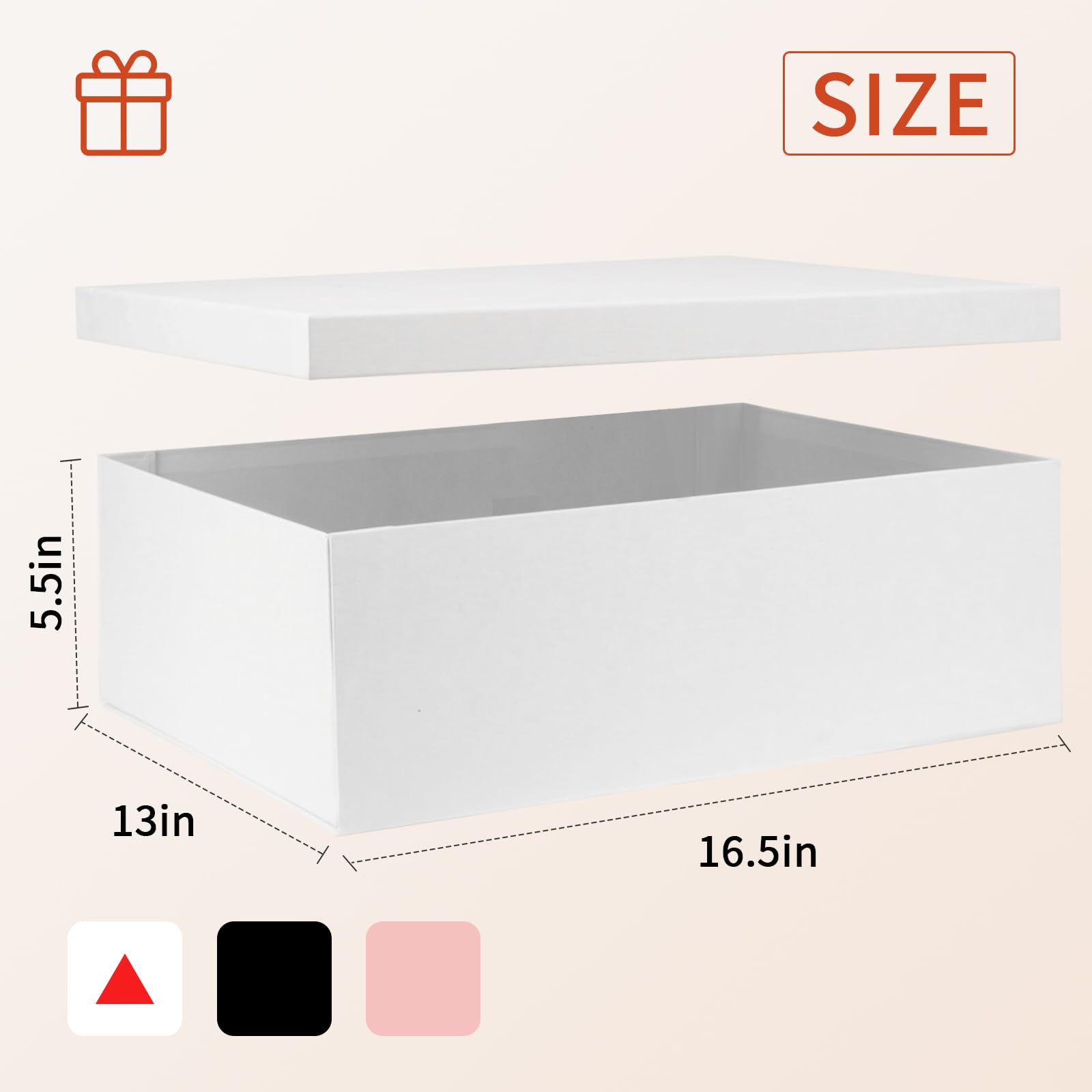 Large Gift Box with Lid 16.5x13x5.5 inches - Includes Card, Ribbons & Filler