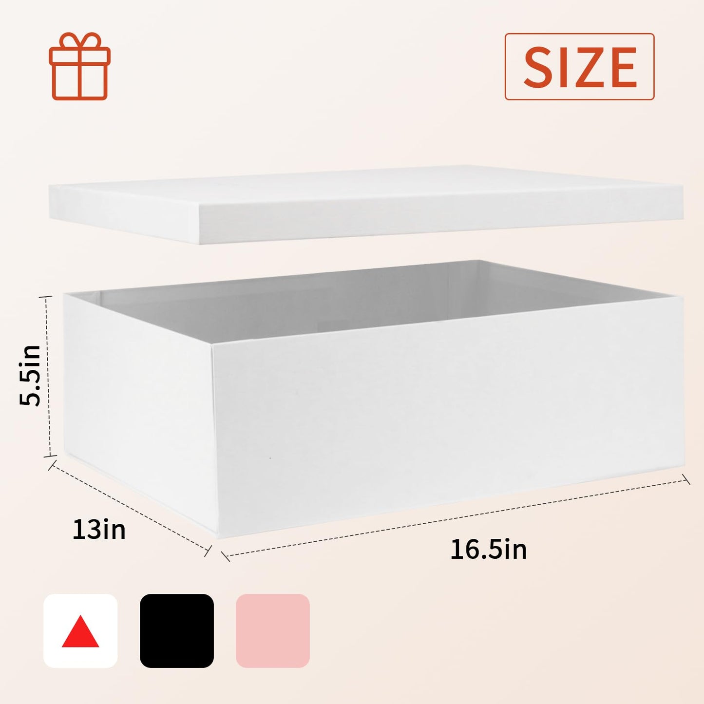 Large Gift Box with Lid 16.5x13x5.5 inches - Includes Card, Ribbons & Filler