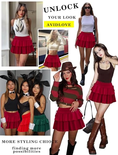 Avidlove Women's Micro Skirt Y2K Skirt A Line Pleated Skirts Ruffled Mini Tennis Skirts Casual Cosplay Outfit Wine Red M