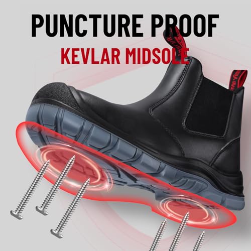 ANGRYRAM Steel Toe Slip on Work Boots for Men Waterproof Slip Resistant Fire Station Mechanic Boots Comfortable Construction Chelsea Safety Shoes