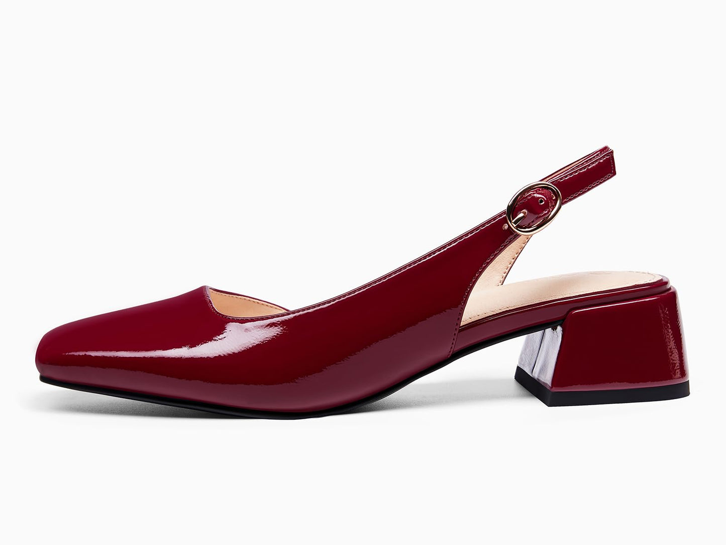 Coutgo Womens Chunky Low Heels D'Orsay Slingback Pumps Closed Square Toe Work Office Dress Shoes, Burgundy, Size 10