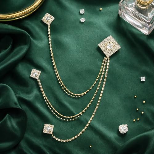 I Jewels 18K Eye Catching Stone Studded Indian Wedding Bollywood Three Chain Pin Brooch for Men Sherwani Suit Blazer Kurta Brooch (SM58) (SM38)
