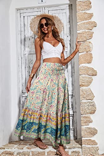 CFLONGE Summer Maxi Skirts for Women 2025 Fashion Boho Long Skirt Trendy Floral High Waist A Line Beach Skirt Vacation Outfit(Apricot,Small)
