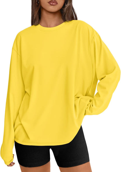 Women's Oversized Long Sleeve T-Shirt Casual Crewneck Basic Tee Yellow