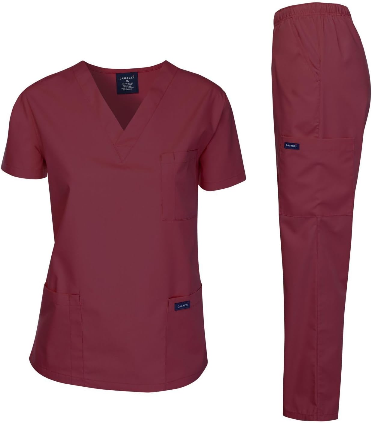 Medical Scrubs Set Unisex - V-Neck Top and Elastic Waist Pants Uniform for Healthcare Workers Burgundy