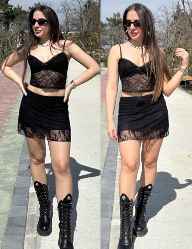 Avidlove Mini Skirt Lace Skirt for Women Sexy Half Slips Short Going Out Skirt Y2K Summer Skirts (Black, L)