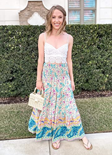 CFLONGE Summer Maxi Skirts for Women 2025 Fashion Boho Long Skirt Trendy Floral High Waist A Line Beach Skirt Vacation Outfit(Apricot,Small)