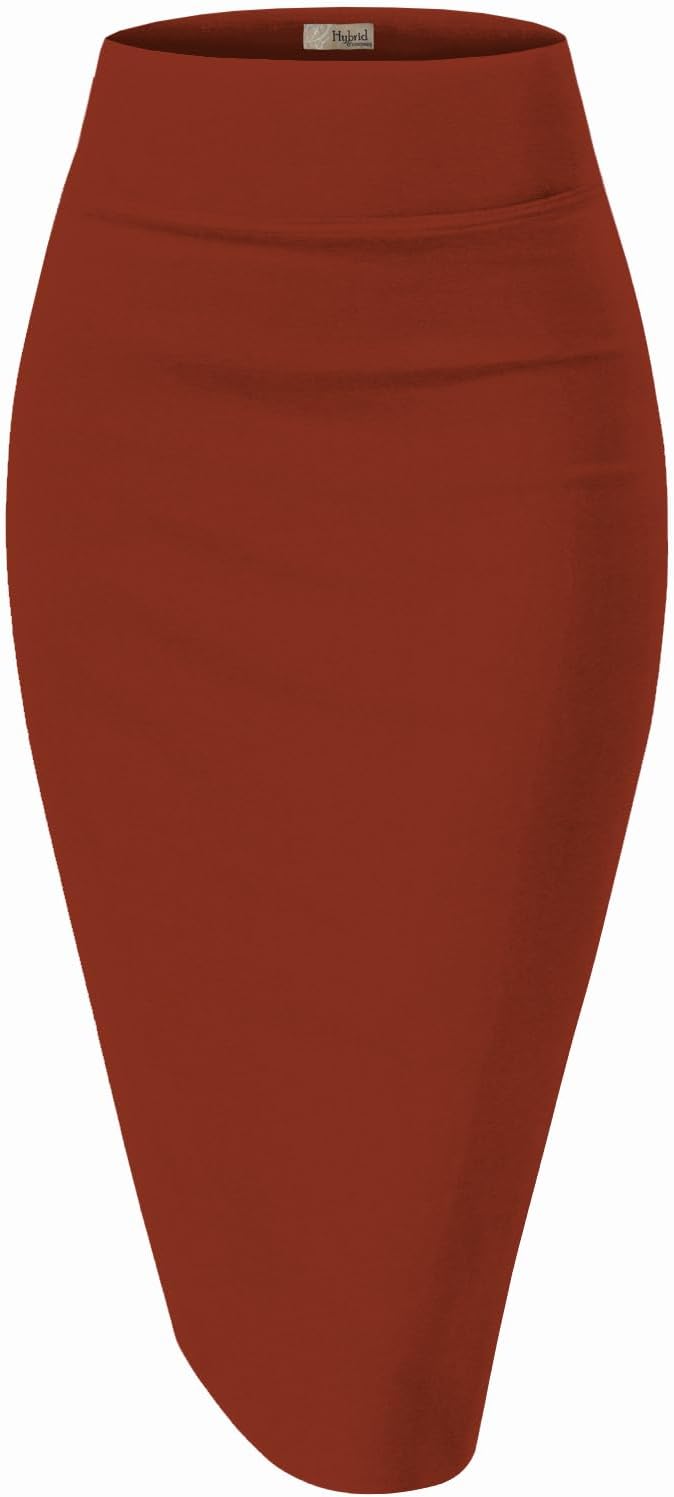 Women's High Waist Pencil Skirt - Premium Stretch Ponte Business Professional Below Knee