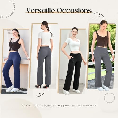 Walifrey Wide Leg Yoga Pants for Women, Loose Stretch Sweatpants with Pockets Casual Lounge, Black, XL