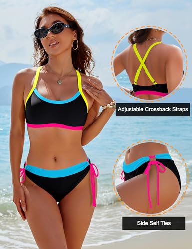 BMJL Womens Bikini Sets Color Block Swimsuits Supportive Wide Strap Two Piece Bathing Suit 2026(M,Black)