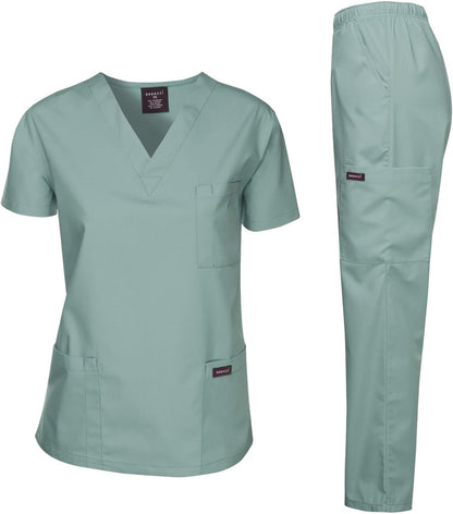 Medical Scrubs Set Unisex - V-Neck Top and Elastic Waist Pants Uniform for Healthcare Workers Seaform_