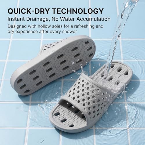 clootess Shower Shoes Slide for Men and Women Holes Bath Slipper Bathroom Sandal Pool Gym College Dorm Non-Slip Grey 44.45